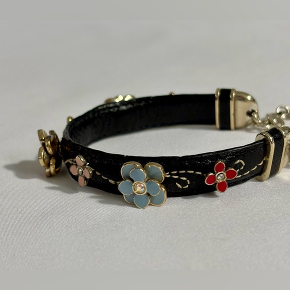 Vintage Brighton black leather and enamel flowers bracelet- lovely - Picture 4 of 7